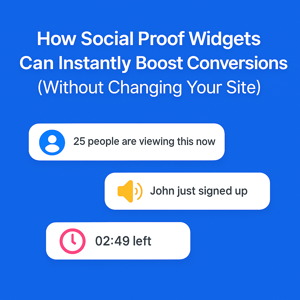 Illustration showing people interacting with a modern website interface enhanced by real-time social proof notifications, including popups, counters, and alerts that build trust and urgency.